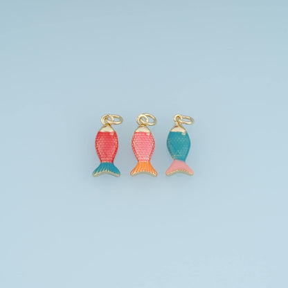 Gold Enamel Fish Pendant,18K Gold Filled Minimalist Charm Bracelet Necklace for DIY Jewelry Making Supply