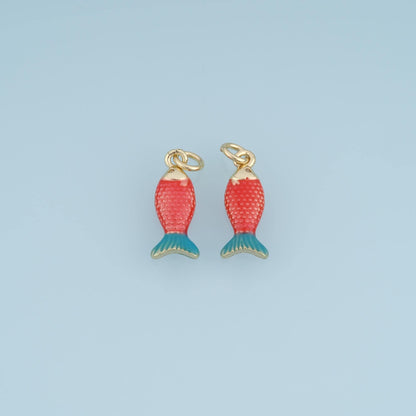 Gold Enamel Fish Pendant,18K Gold Filled Minimalist Charm Bracelet Necklace for DIY Jewelry Making Supply