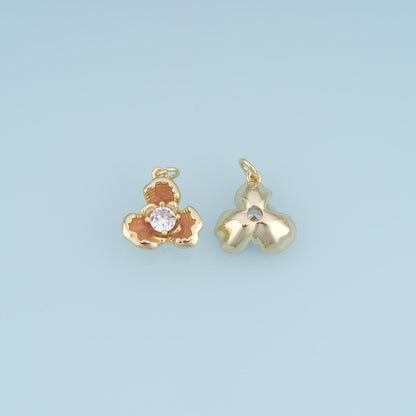 Gold CZ Flower Pendant,18K Gold Filled Exquisite Charm Bracelet Necklace for DIY Jewelry Making Supply