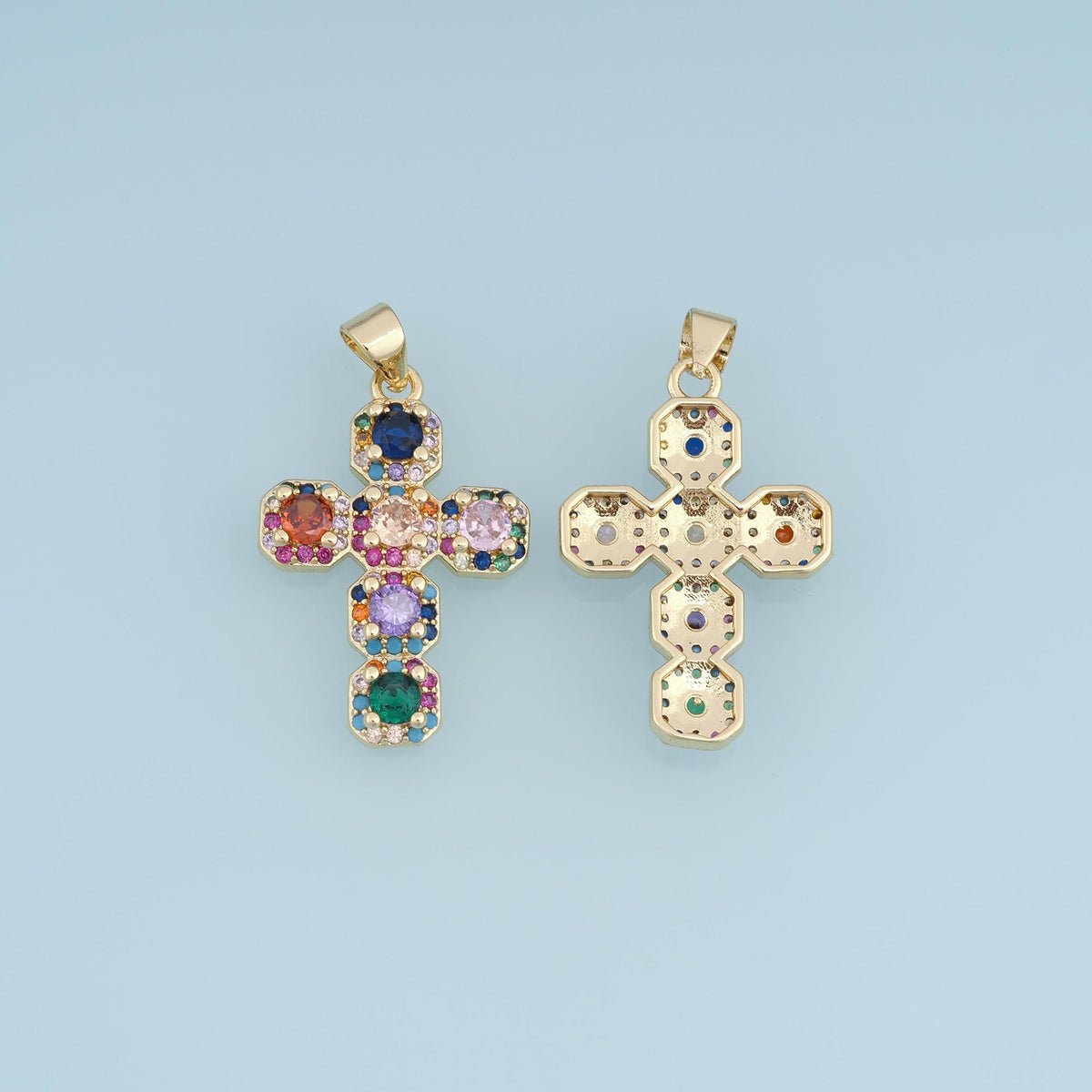 Gold CZ Cross Pendant,18K Gold Filled Religion Charm Bracelet Necklace for DIY Jewelry Making Supply