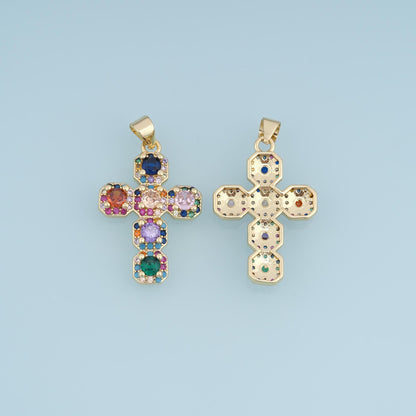 Gold CZ Cross Pendant,18K Gold Filled Religion Charm Bracelet Necklace for DIY Jewelry Making Supply