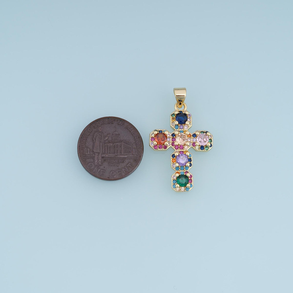 Gold CZ Cross Pendant,18K Gold Filled Religion Charm Bracelet Necklace for DIY Jewelry Making Supply