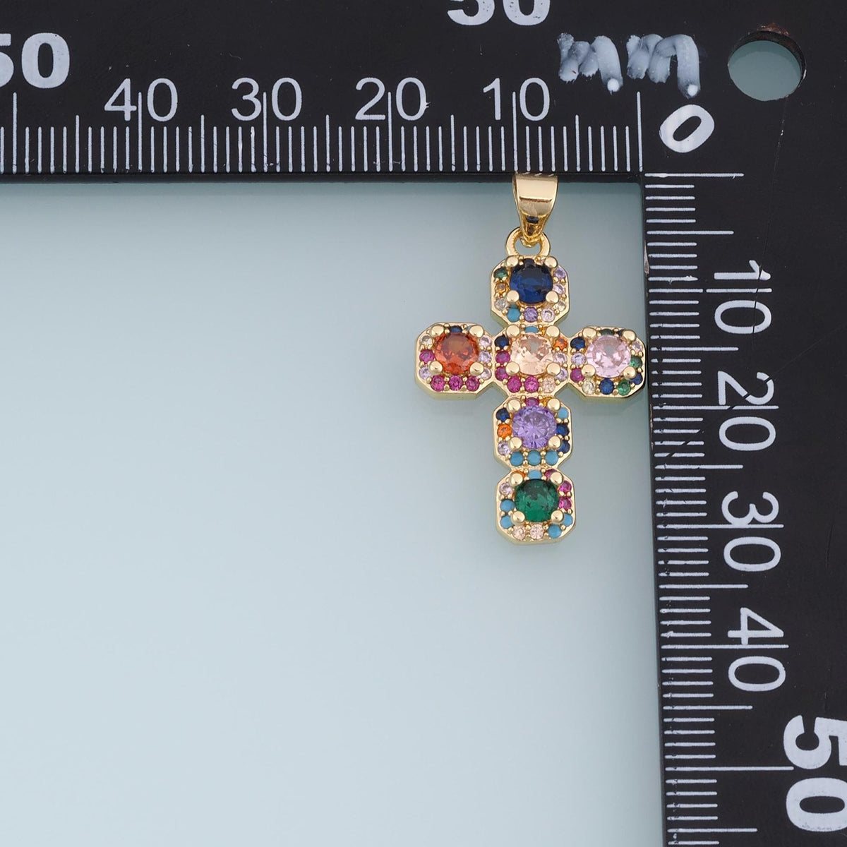 Gold CZ Cross Pendant,18K Gold Filled Religion Charm Bracelet Necklace for DIY Jewelry Making Supply