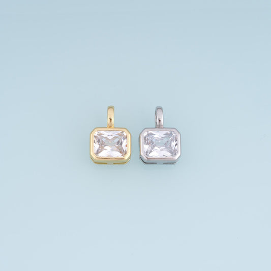 Gold CZ Rectangle Pendant,18K Gold Filled Exquisite Charm Bracelet Necklace for DIY Jewelry Making Supply