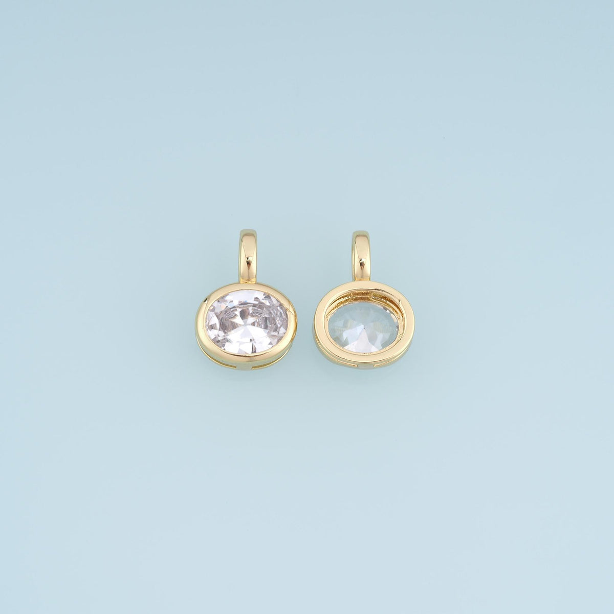 18K Gold Filled Cubic Zirconia Oval Charm Pendant for Jewelry Making