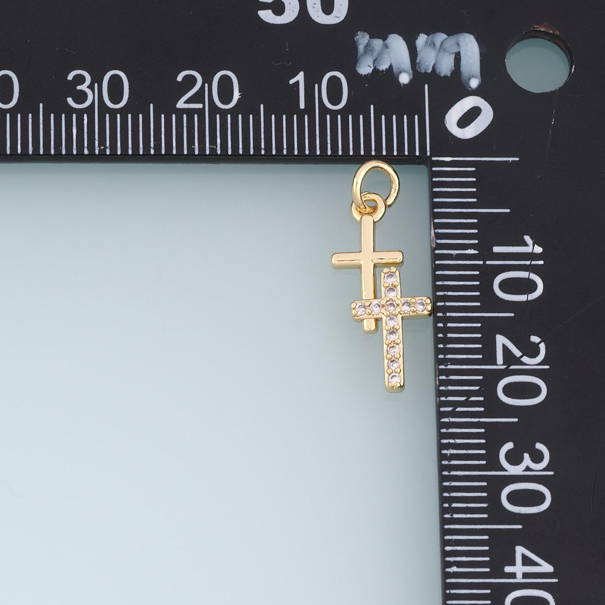Gold CZ Double Cross Pendant,18K Gold Filled Religion Charm Bracelet Necklace for DIY Jewelry Making Supply