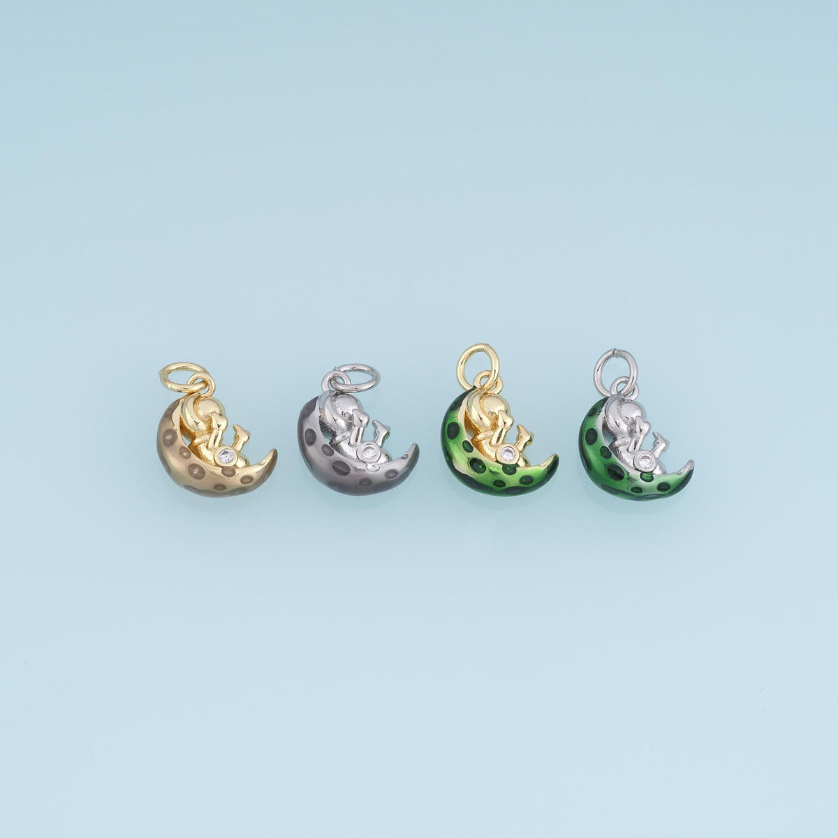 18K Gold Filled Enamel Moon Charm Pendant for Jewelry Making