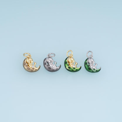 18K Gold Filled Enamel Moon Charm Pendant for Jewelry Making