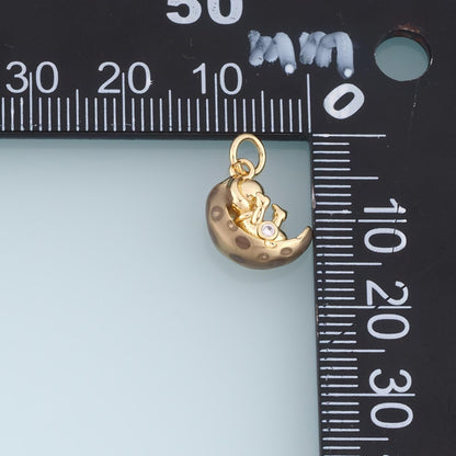 18K Gold Filled Enamel Moon Charm Pendant for Jewelry Making