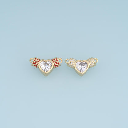 18K Gold Filled Cubic Zirconia Heart Connector 19 mm, 11 mm for Jewelry Making