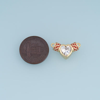 18K Gold Filled Cubic Zirconia Heart Connector 19 mm, 11 mm for Jewelry Making