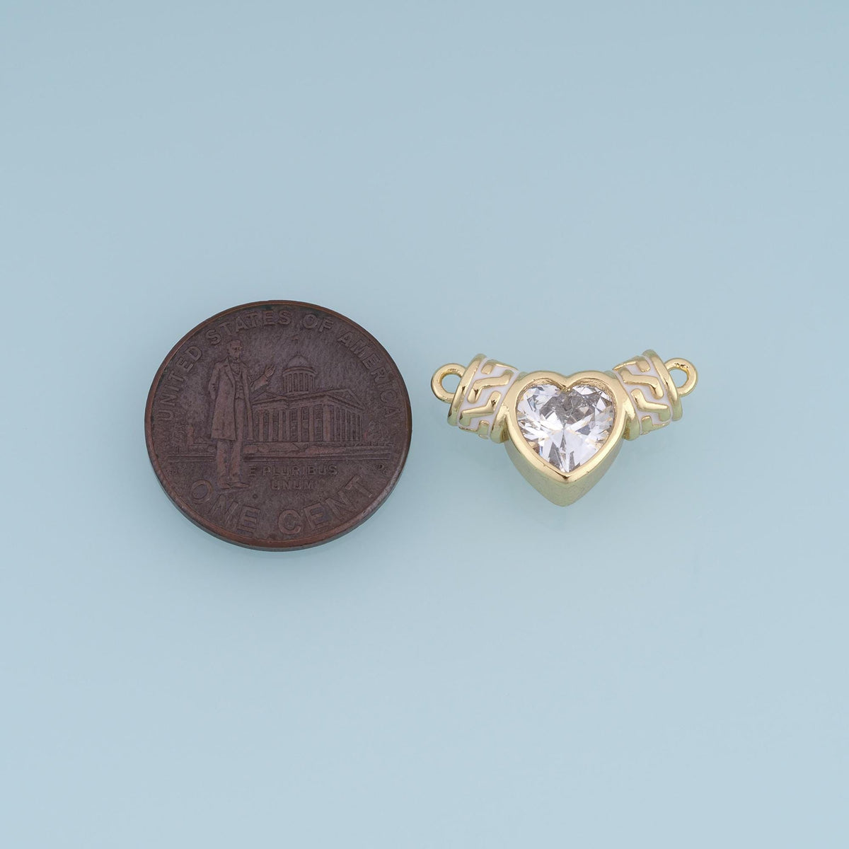 18K Gold Filled Cubic Zirconia Heart Connector 19 mm, 11 mm for Jewelry Making