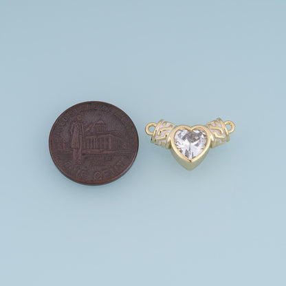 18K Gold Filled Cubic Zirconia Heart Connector 19 mm, 11 mm for Jewelry Making