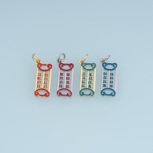 18K Gold Filled Abacus Charm,Enamel Abacus Pendant,Red Blue Counting Tool Charm,DIY Necklace Bracelet Jewelry Making Supply