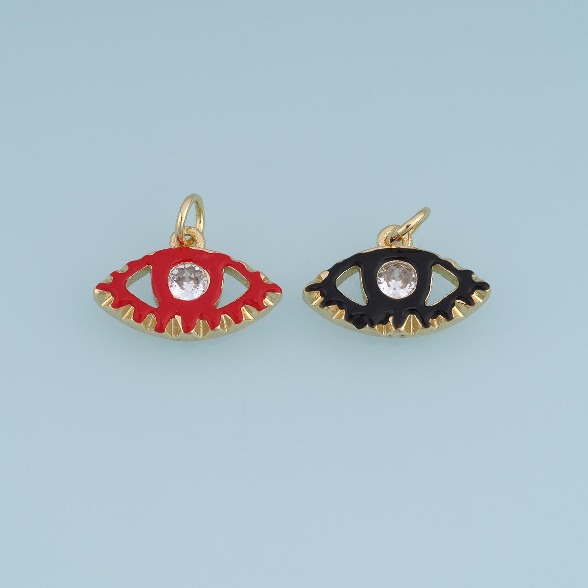 18K Gold Filled Evil Eye Charm,CZ Enamel Eye Pendant,Red Black Eye Charm,DIY Necklace Bracelet Jewelry Making Supply