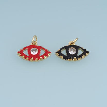 18K Gold Filled Evil Eye Charm,CZ Enamel Eye Pendant,Red Black Eye Charm,DIY Necklace Bracelet Jewelry Making Supply