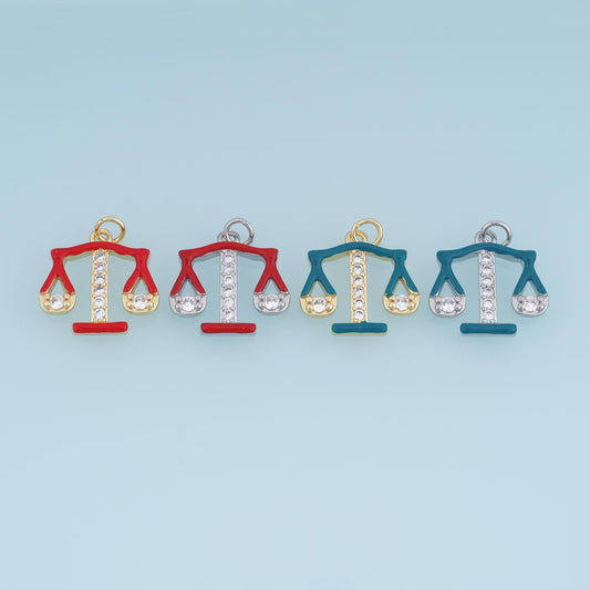 18K Gold Filled Balance Scale Charm,CZ Enamel Scales Pendant,Red Blue Justice Charm,DIY Necklace Bracelet Jewelry Supply
