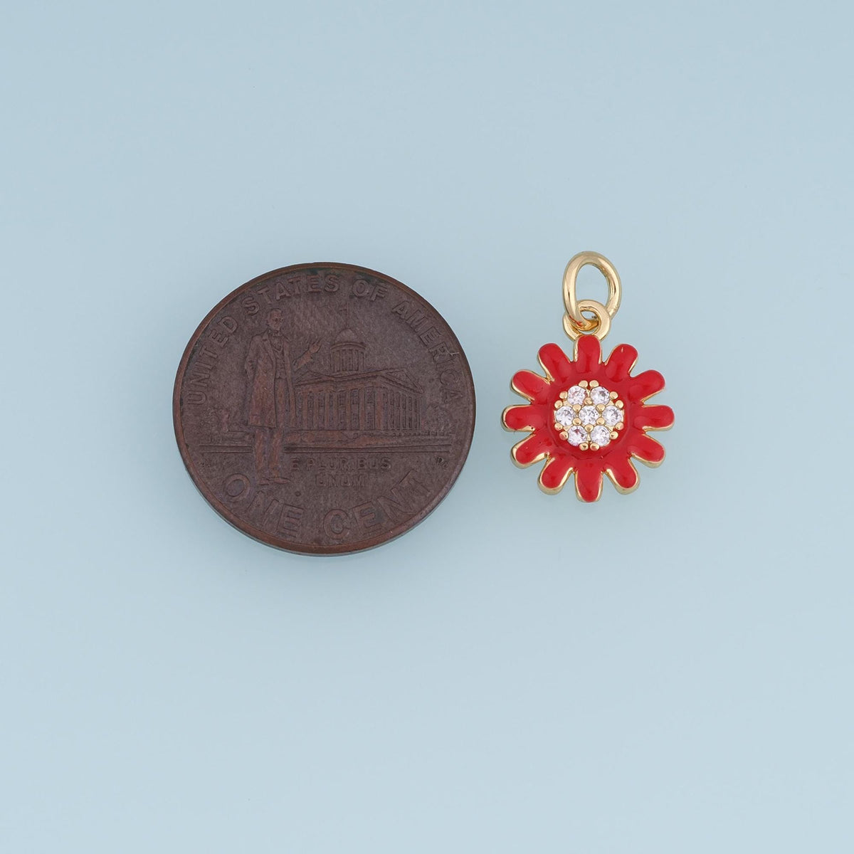 18K Gold Filled Daisy Flower Charm,CZ Enamel Flower Pendant,Red White Pink Floral Charm,DIY Necklace Bracelet Jewelry Supply