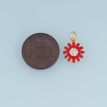 18K Gold Filled Daisy Flower Charm,CZ Enamel Flower Pendant,Red White Pink Floral Charm,DIY Necklace Bracelet Jewelry Supply