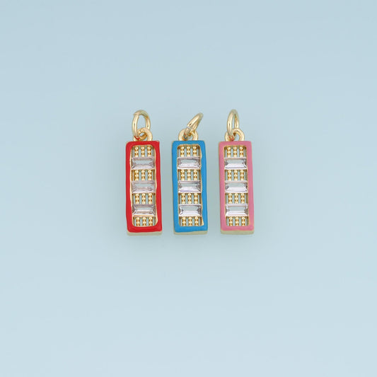 18K Gold Filled Baguette CZ Charm,Rectangular Enamel Pendant,Red Blue Pink Jewelry Charm,DIY Necklace Bracelet Jewelry Supply