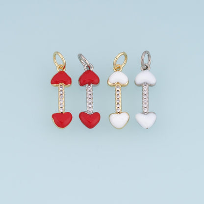 18K Gold Filled Double Heart Charm,CZ Heart Bar Pendant,Red White Enamel Heart Charm,DIY Necklace Bracelet Jewelry Supply
