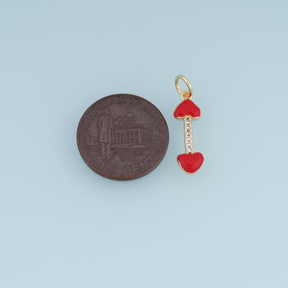 18K Gold Filled Double Heart Charm,CZ Heart Bar Pendant,Red White Enamel Heart Charm,DIY Necklace Bracelet Jewelry Supply