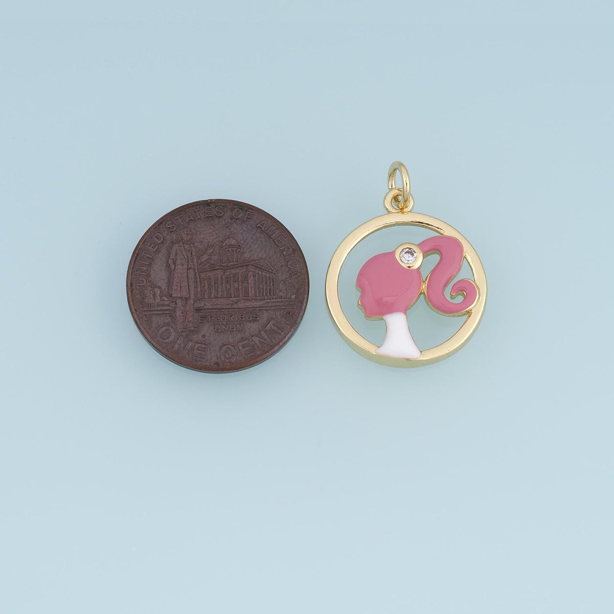 18K Gold Filled Girl Silhouette Charm,Enamel Ponytail Girl Pendant,Red Pink Black Female Profile Charm,DIY Jewelry Supply