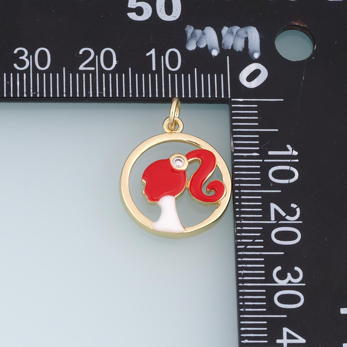 18K Gold Filled Girl Silhouette Charm,Enamel Ponytail Girl Pendant,Red Pink Black Female Profile Charm,DIY Jewelry Supply