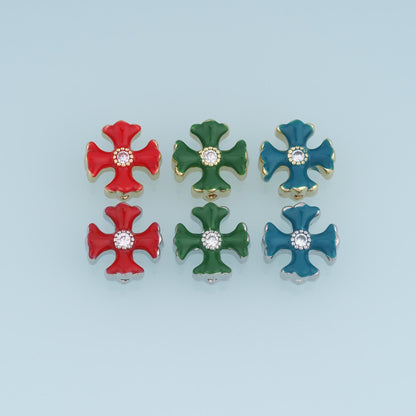 18K Gold Filled Enamel Cross Spacer Beads 12 mm, 1 mm for Jewelry Making