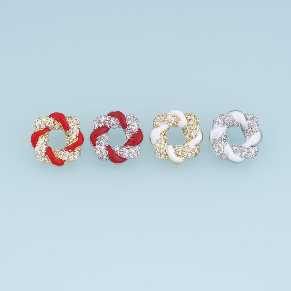 18K Gold Filled Knot Pendant,CZ Enamel Twist Charm,Red White Interlocking Pendant,DIY Necklace Bracelet Jewelry Making Supply