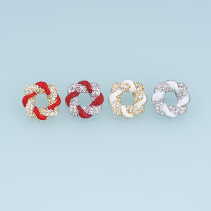 18K Gold Filled Knot Pendant,CZ Enamel Twist Charm,Red White Interlocking Pendant,DIY Necklace Bracelet Jewelry Making Supply