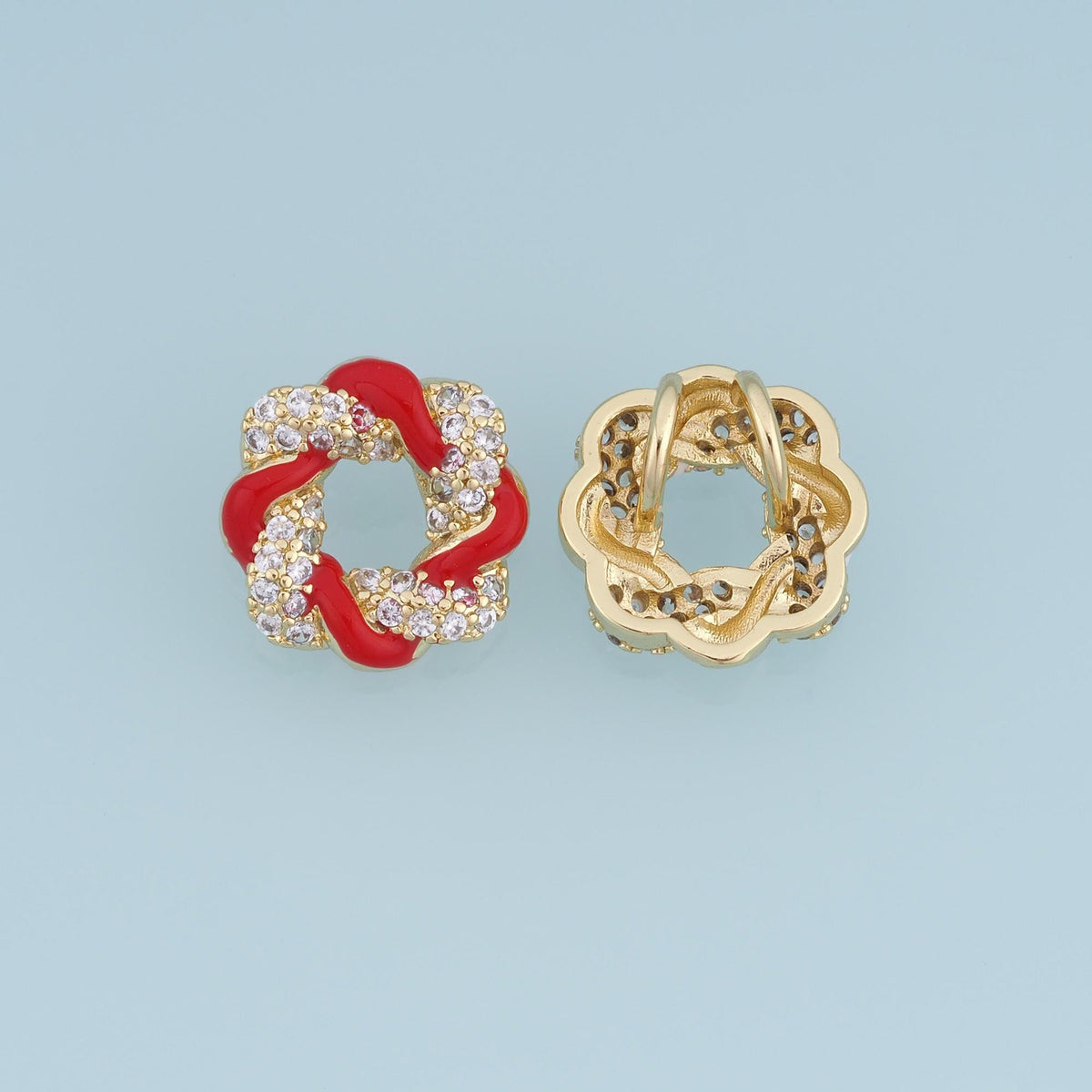 18K Gold Filled Knot Pendant,CZ Enamel Twist Charm,Red White Interlocking Pendant,DIY Necklace Bracelet Jewelry Making Supply