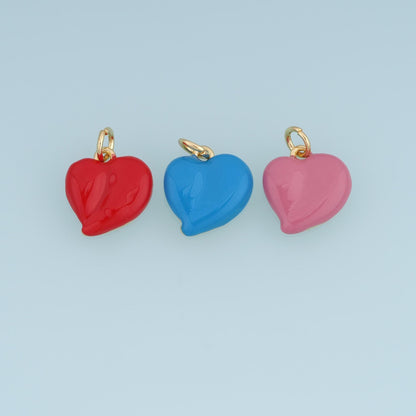 18K Gold Filled Puffy Heart Charm,Enamel Heart Pendant,Red Blue Pink Heart Charm,Embossed Love Charm,DIY Necklace Bracelet Je