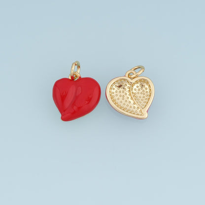 18K Gold Filled Puffy Heart Charm,Enamel Heart Pendant,Red Blue Pink Heart Charm,Embossed Love Charm,DIY Necklace Bracelet Je
