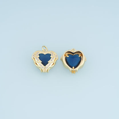 Gold CZ Wing Heart Pendant,18K Gold Filled Opulent Vintage Style Charm Bracelet Necklace for DIY Jewelry Making Supply