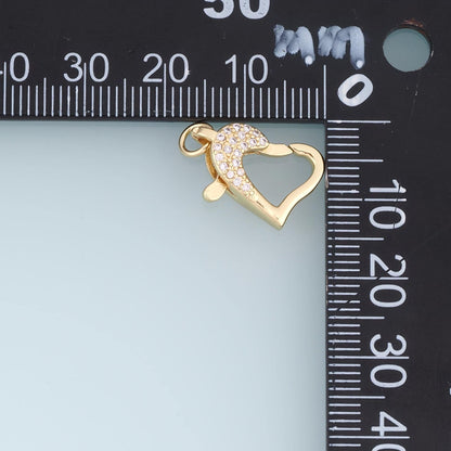 18K Gold Filled Cubic Zirconia Heart Clasp for Jewelry Making