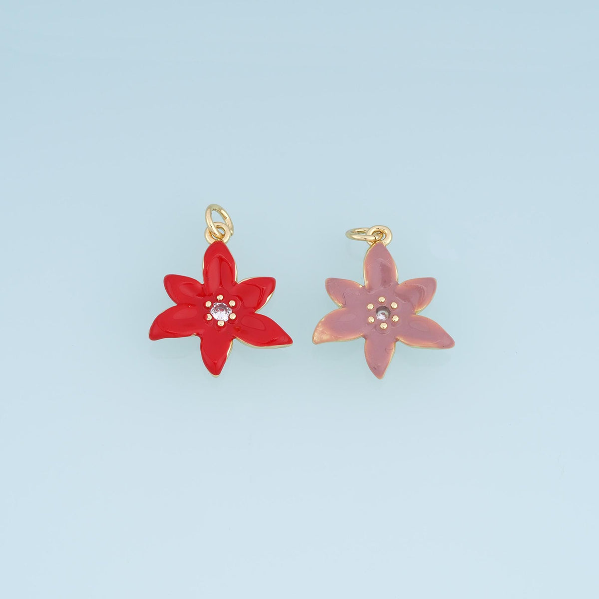 Gold Enamel Flower Pendant,18K Gold Filled CZ Floral Charm Bracelet Necklace for DIY Jewelry Making Supply