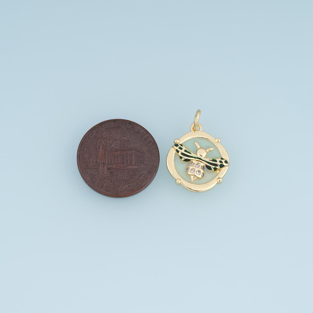 Gold Enamel Bee Pendant,18K Gold Filled Insect Charm Bracelet Necklace for DIY Jewelry Making Supply