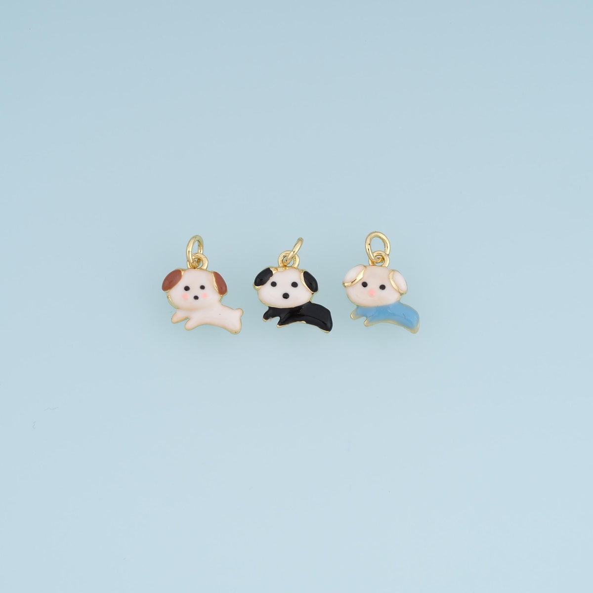 Gold Enamel Puppy Pendant,18K Gold Filled Cute Pets Charm Bracelet Necklace for DIY Jewelry Making Supply