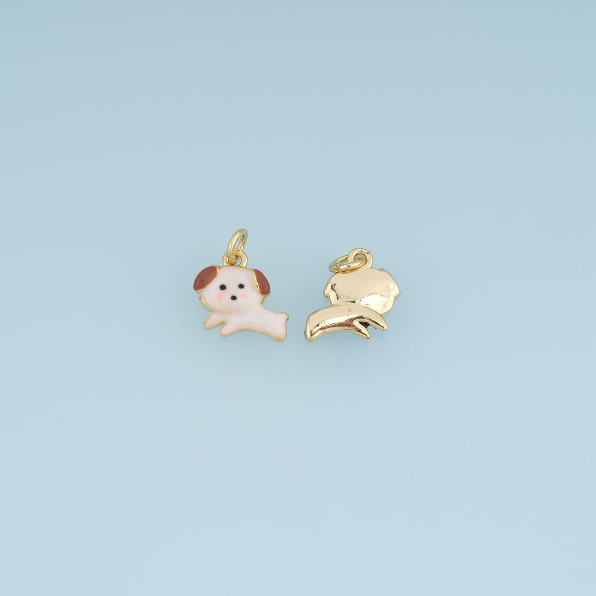 Gold Enamel Puppy Pendant,18K Gold Filled Cute Pets Charm Bracelet Necklace for DIY Jewelry Making Supply