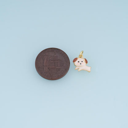 Gold Enamel Puppy Pendant,18K Gold Filled Cute Pets Charm Bracelet Necklace for DIY Jewelry Making Supply
