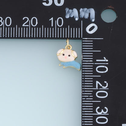 Gold Enamel Puppy Pendant,18K Gold Filled Cute Pets Charm Bracelet Necklace for DIY Jewelry Making Supply