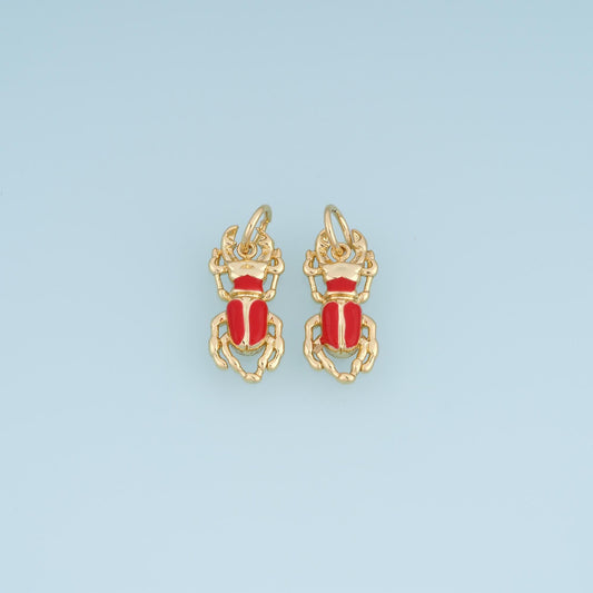 Gold Enamel Scarab Beetle Pendant,18K Gold Filled Vintage Style Charm Bracelet Necklace for DIY Jewelry Making Supply