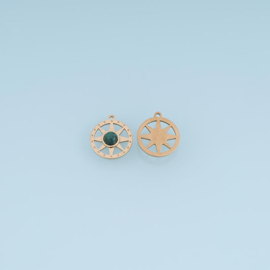 Sun Wheel Pendant ,14K Gold Natural Stone Charm DIY Charm for Necklace Bracelet Making