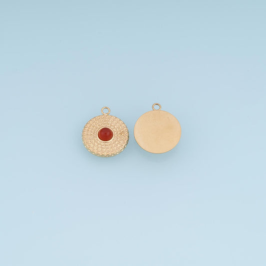 Geometric Texture Round Pendant ,14K Gold Natural Stone Charm DIY Charm for Necklace Bracelet Making