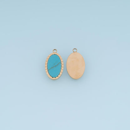 Oval Pendant ,14K Gold Natural Stone Charm DIY Charm for Necklace Bracelet Making