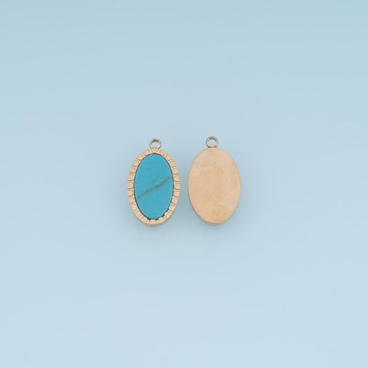 Oval Pendant ,14K Gold Natural Stone Charm DIY Charm for Necklace Bracelet Making