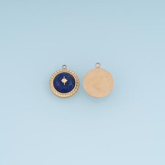 Round Starburst Pendant ,14K Gold Natural Stone Charm DIY Charm for Necklace Bracelet Making