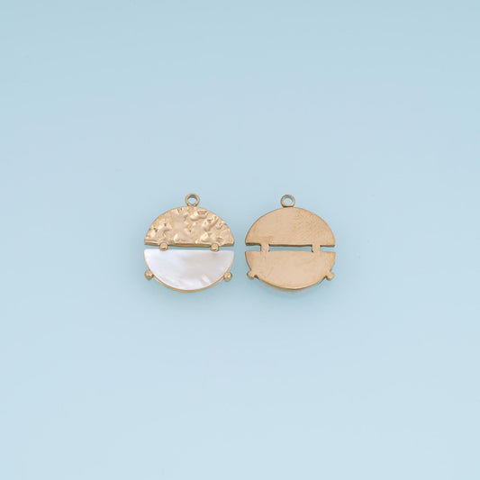 Texture Round Pendant ,14K Gold Natural Stone Charm DIY Charm for Necklace Bracelet Making
