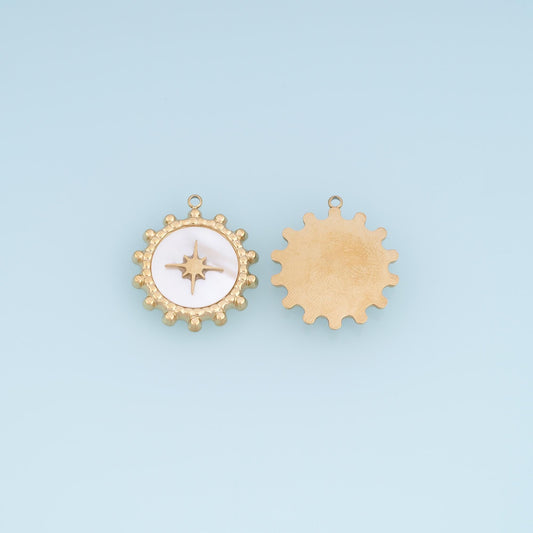 Round Starburst Pendant ,14K Gold Natural Stone Charm DIY Charm for Necklace Bracelet Making